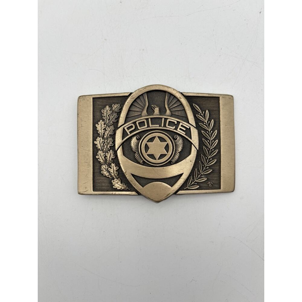 Vtg Brass Police Badge First Edition #227 AWARD DESIGNS MEDALS, INC Belt Buckle